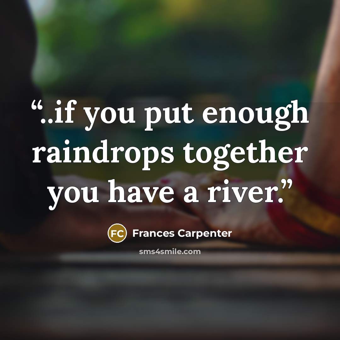 “..if you put enough raindrops together you have a river.” quote by Frances Carpenter