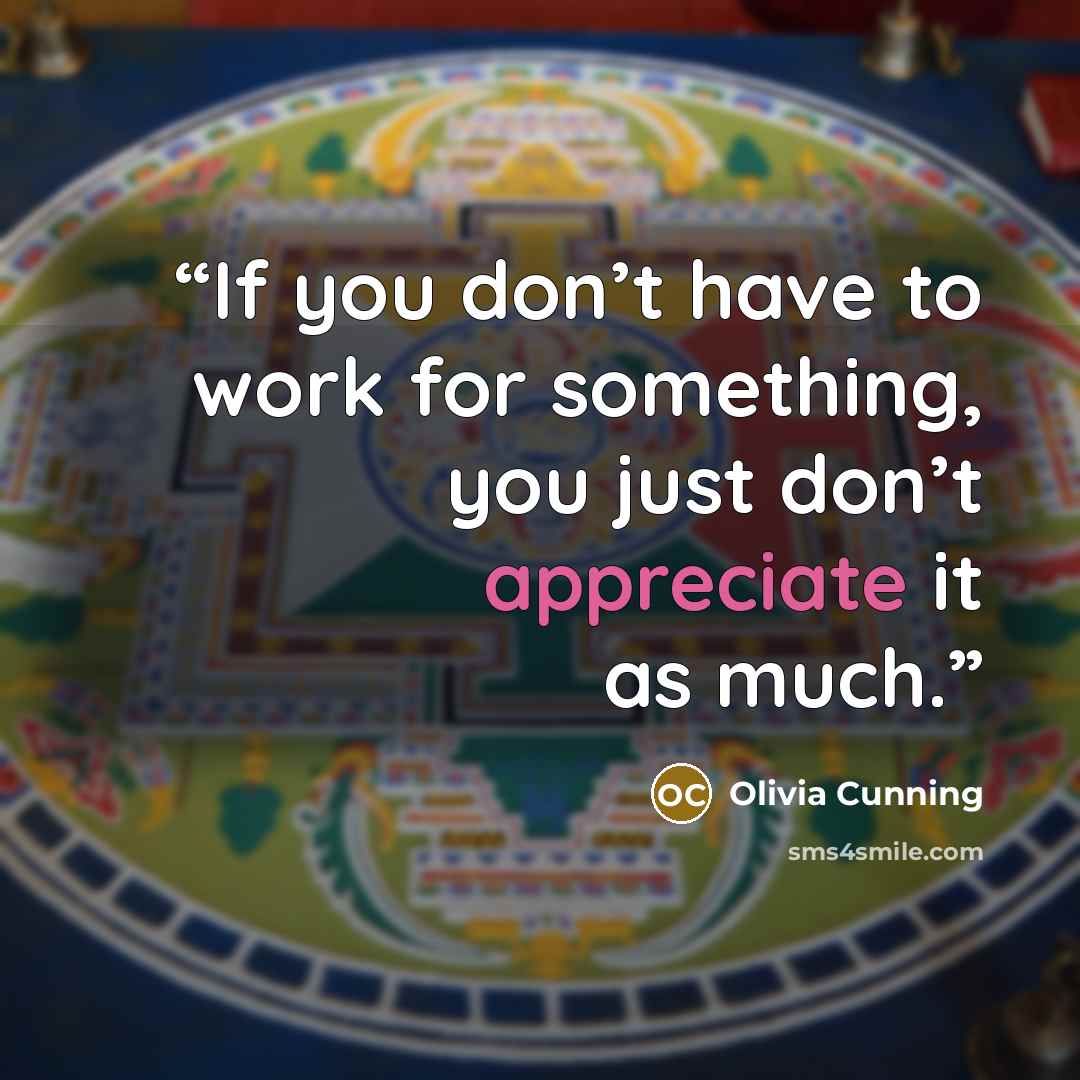 “If you don’t have to work for something, you just don’t appreciate it as much.” quote by Olivia Cunning