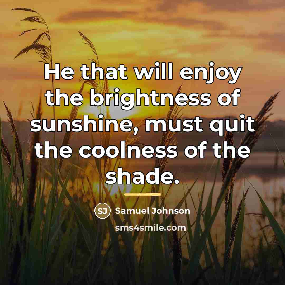 “He that will enjoy the brightness of sunshine, must quit…” quote by Samuel Johnson