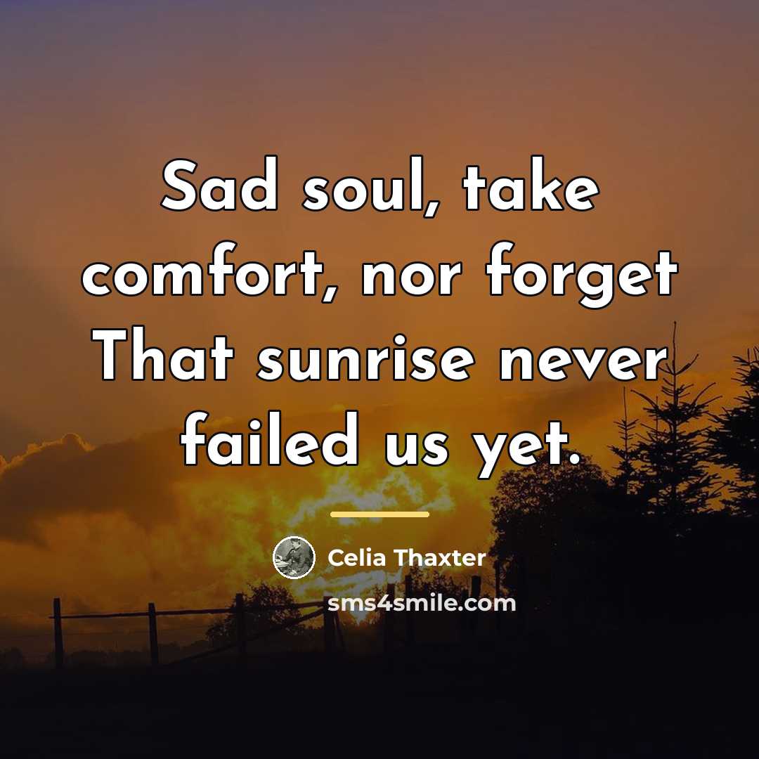 “Sad soul, take comfort, nor forget That sunrise never failed…” quote by Celia Thaxter