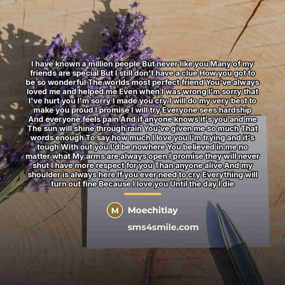 “I have known a million people But never like you…” quote by Moechitlay