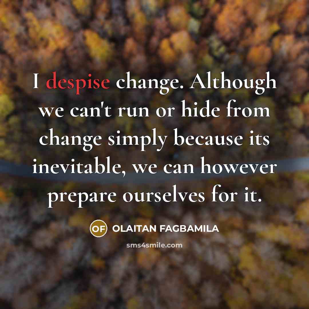“I despise change. Although we can't run or hide from…” quote by OLAITAN FAGBAMILA
