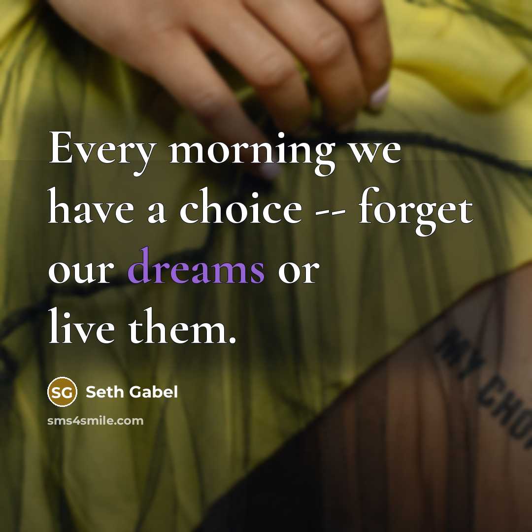 “Every morning we have a choice -- forget our dreams…” quote by Seth Gabel