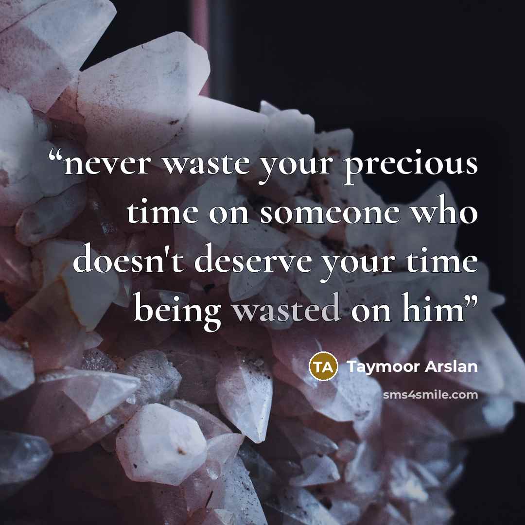 “never waste your precious time on someone who doesn't deserve your time being wasted on him” quote by Taymoor Arslan