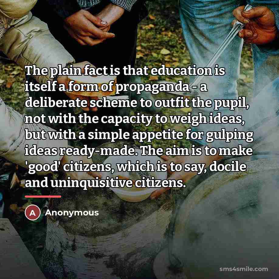 “The plain fact is that education is itself a form…” quote by Anonymous