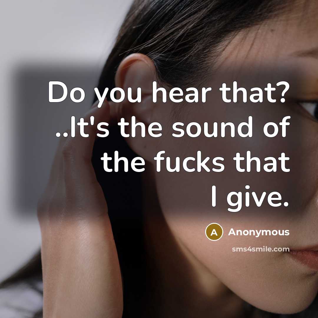 “Do you hear that? ..It's the sound of the fucks that I give.” quote by Anonymous