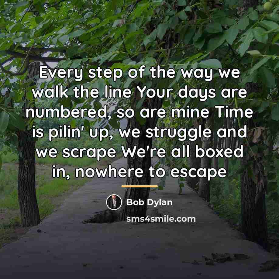 “Every step of the way we walk the line Your…” quote by Bob Dylan