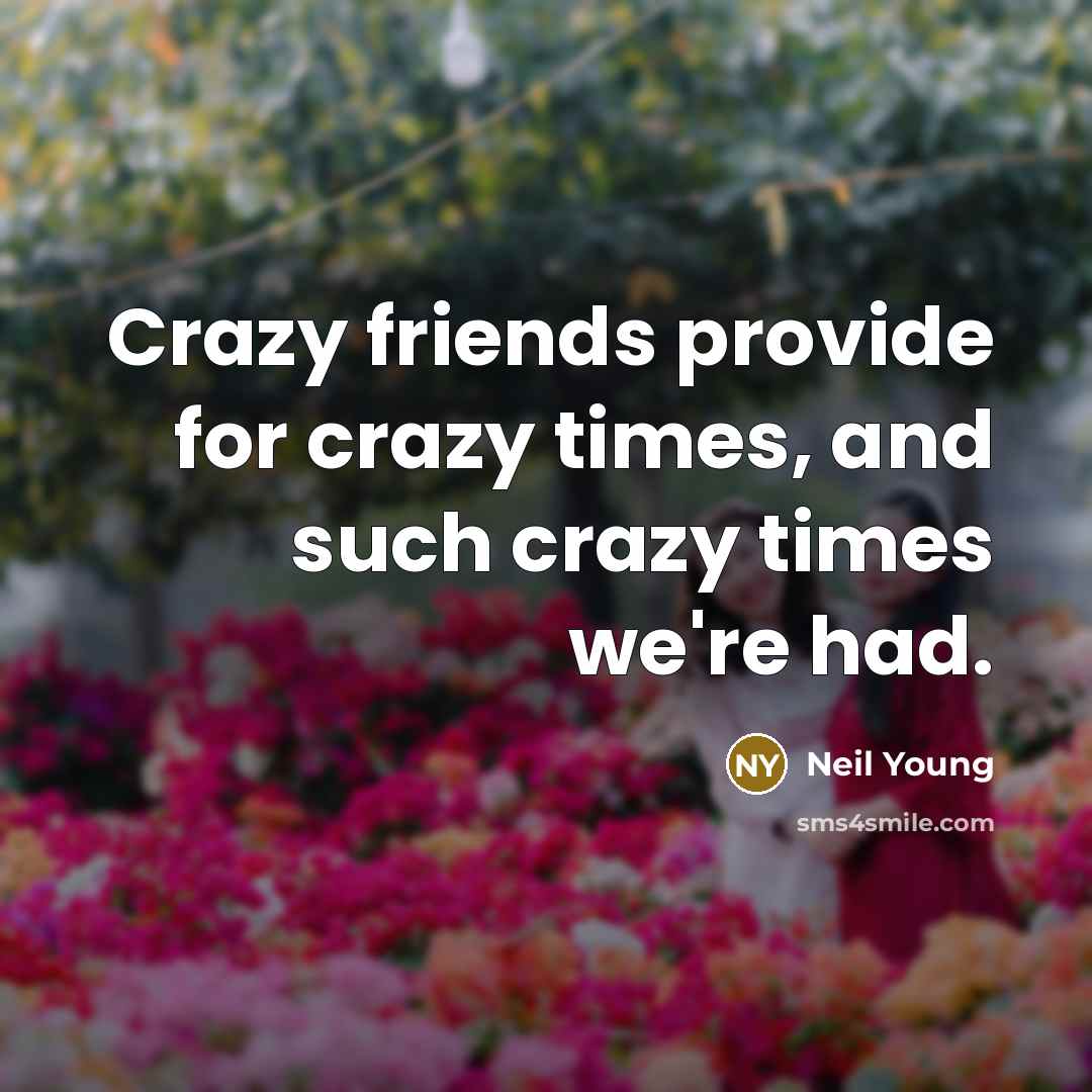 “Crazy friends provide for crazy times, and such crazy times…” quote by Neil Young