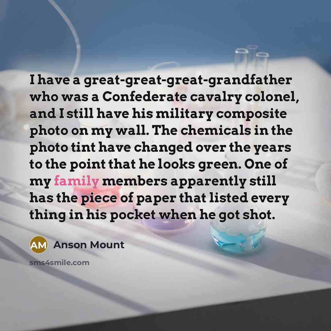“I have a great-great-great-grandfather who was a Confederate cavalry colonel,…” quote by Anson Mount