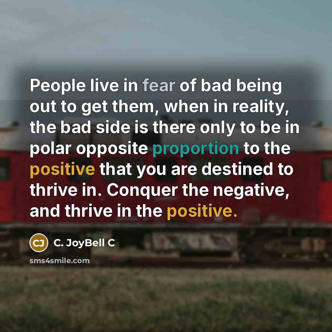 “People live in fear of bad being out to get…” quote by C. JoyBell C
