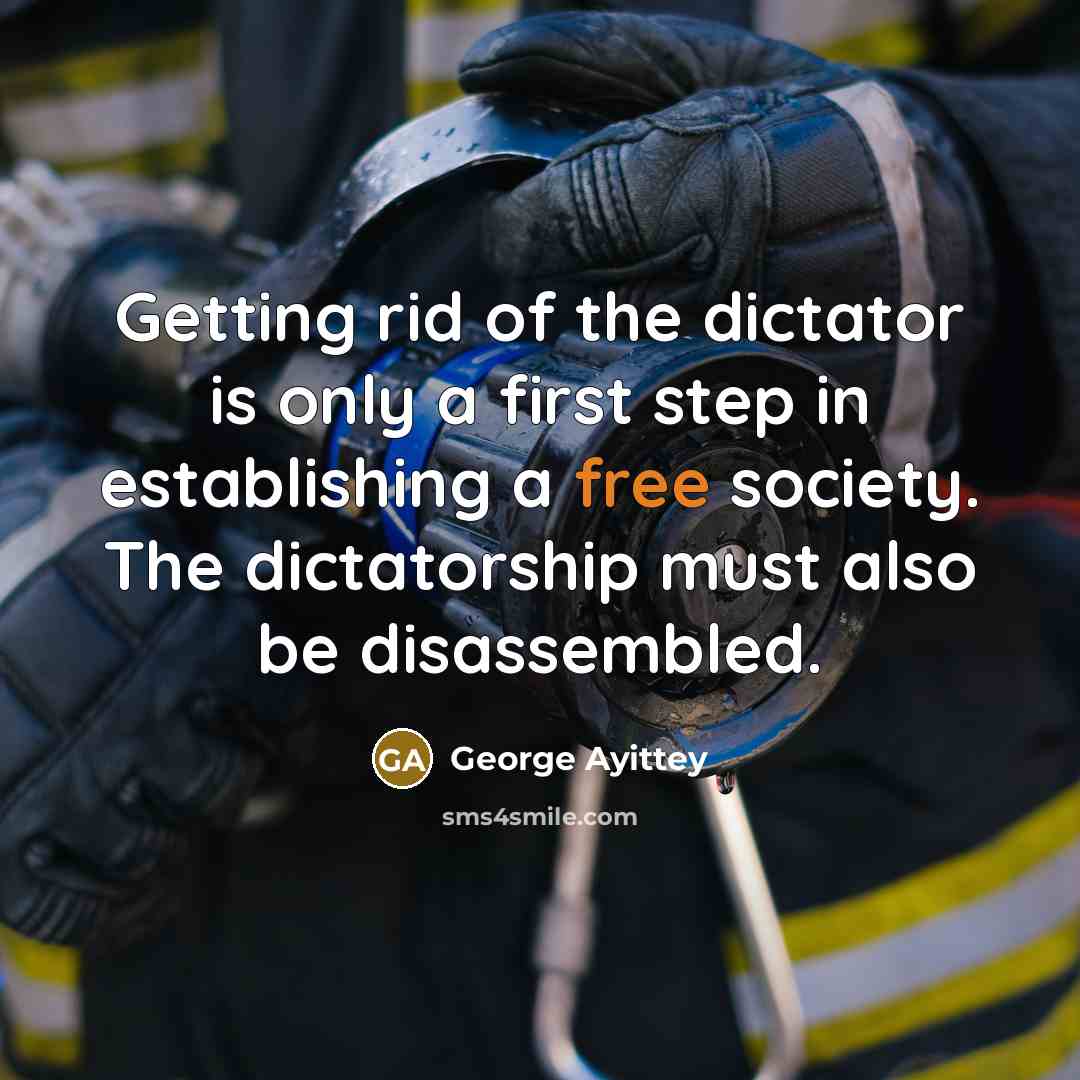 “Getting rid of the dictator is only a first step…” quote by George Ayittey