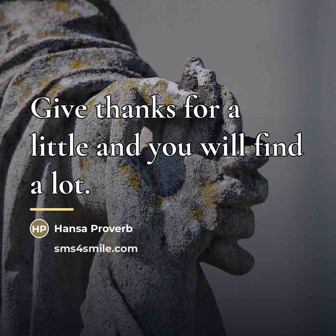 “Give thanks for a little and you will find a…” quote by Hansa Proverb