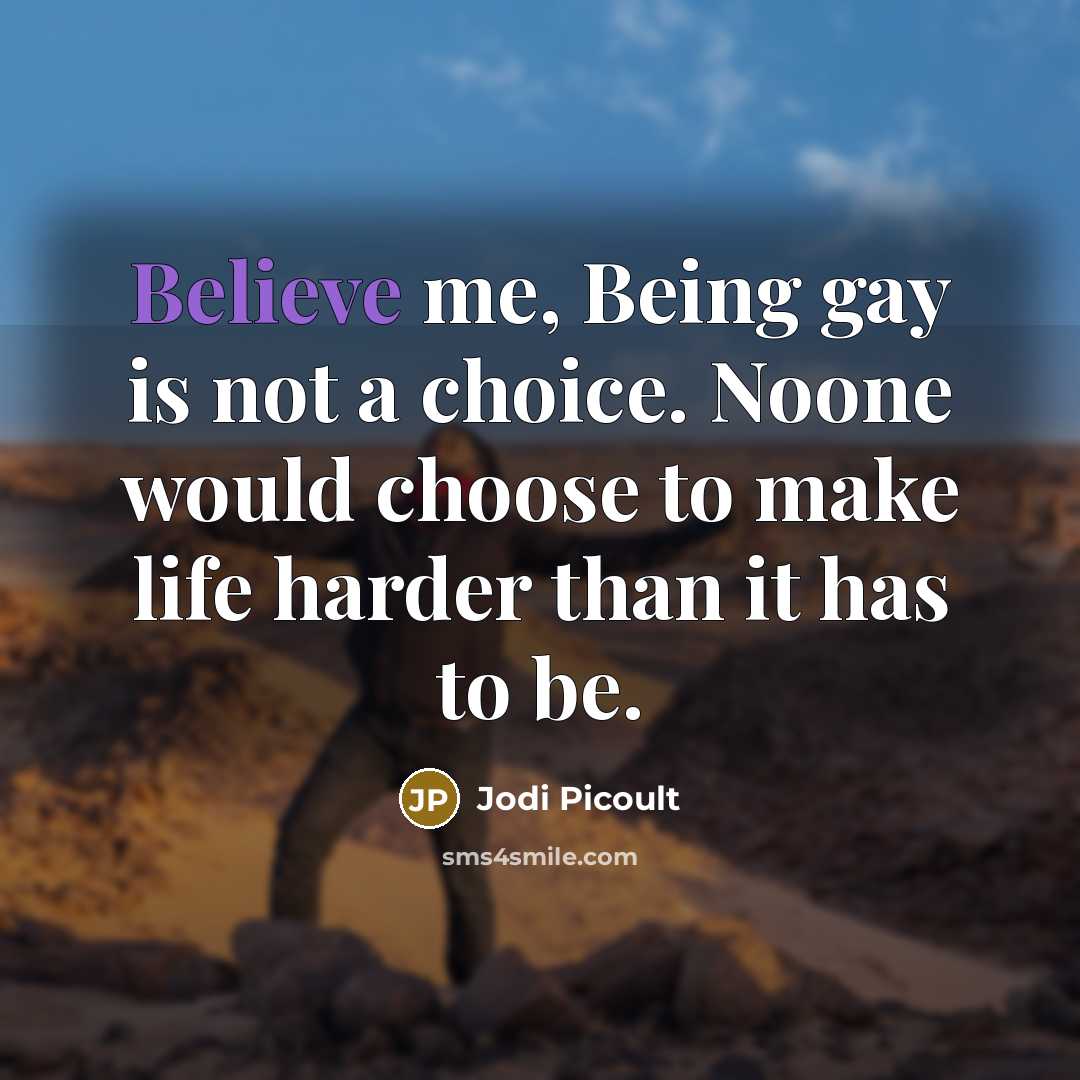 “Believe me, Being gay is not a choice. Noone would…” quote by Jodi Picoult