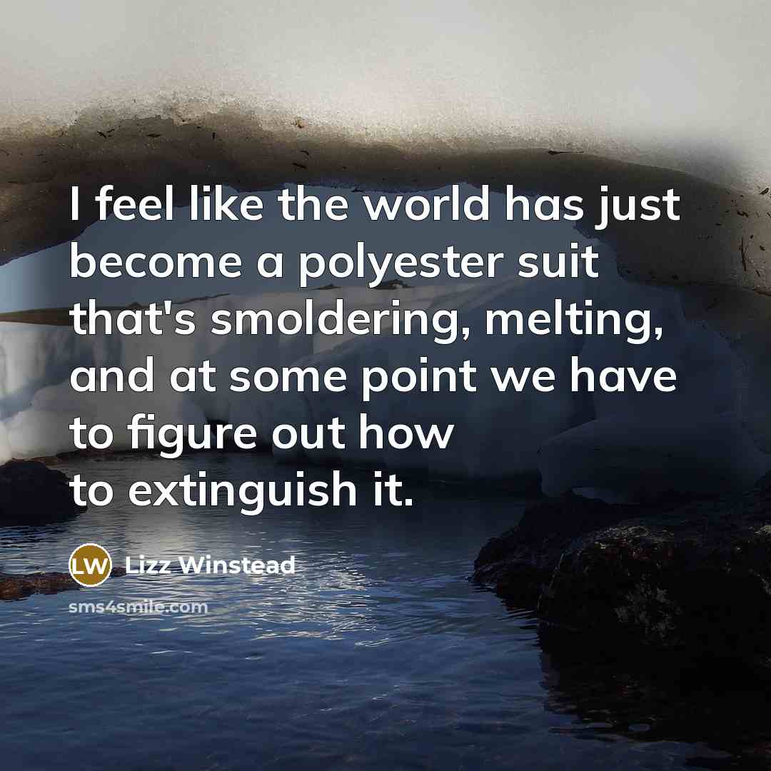 “I feel like the world has just become a polyester suit that's smoldering, melting, and at some point we have to figure out how to extinguish it.” quote by Lizz Winstead