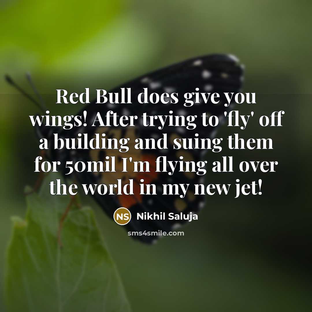 “Red Bull does give you wings! After trying to 'fly'…” quote by Nikhil Saluja