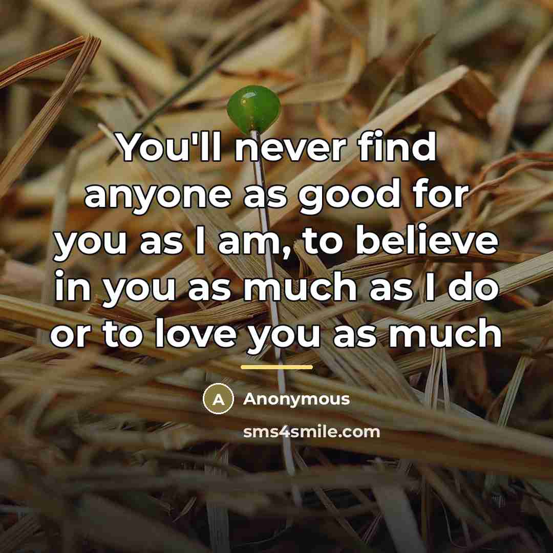 “You'll never find anyone as good for you as I…” quote by Anonymous