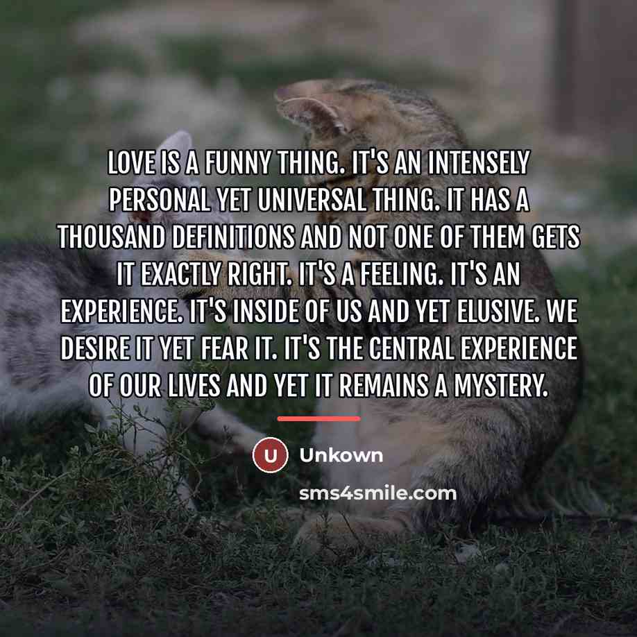 “Love is a funny thing. It's an intensely personal yet…” quote by Unkown
