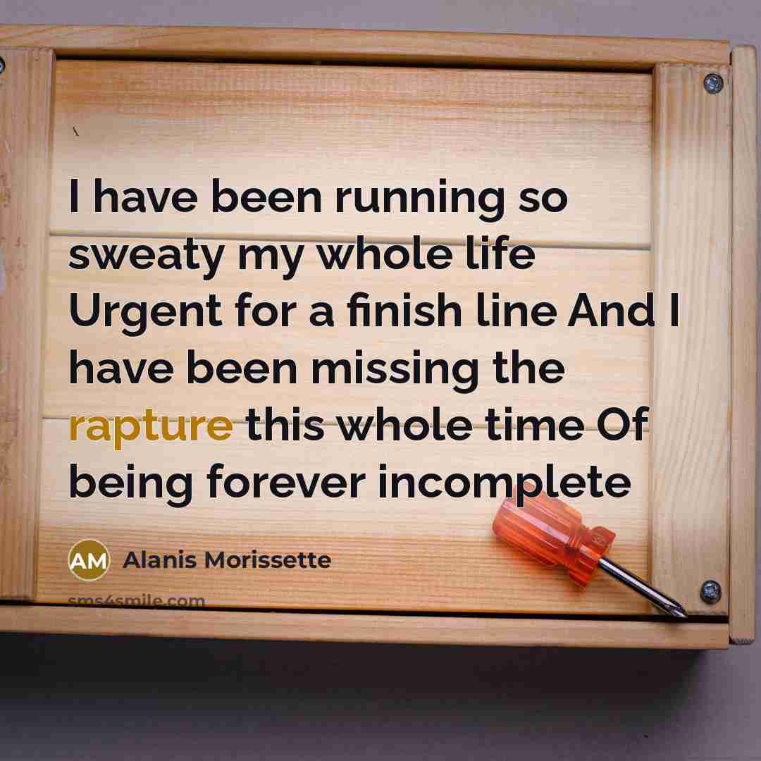 “I have been running so sweaty my whole life Urgent…” quote by Alanis Morissette