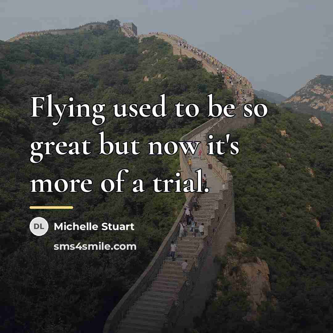 “Flying used to be so great but now it's more…” quote by Michelle Stuart