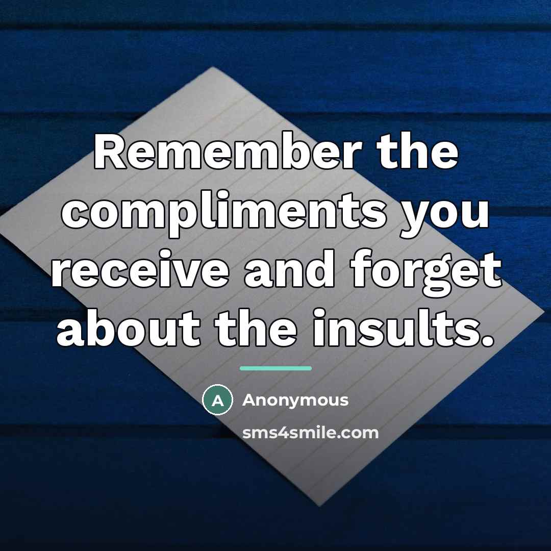 “Remember the compliments you receive and forget about the insults.…” quote by Anonymous