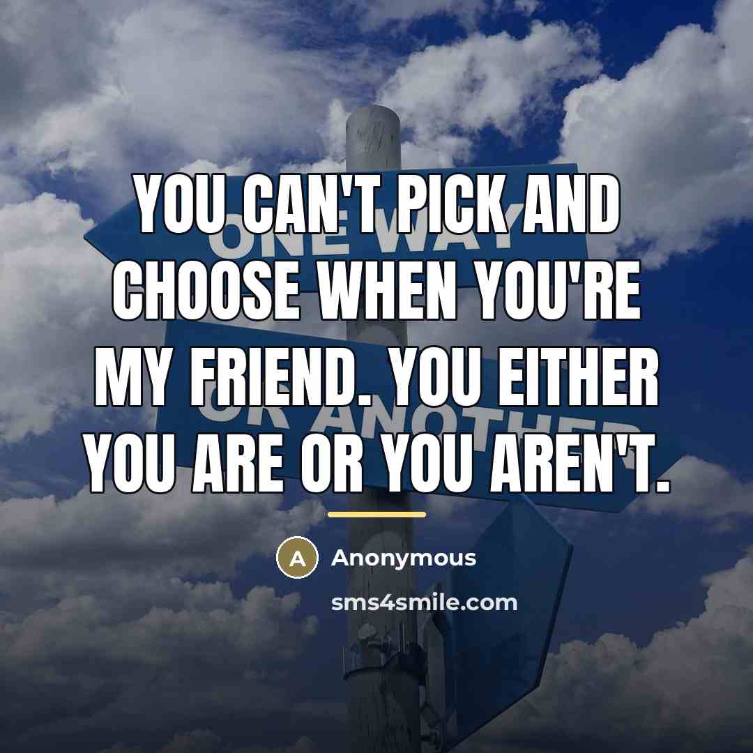 “You can't pick and choose when you're my friend. You…” quote by Anonymous