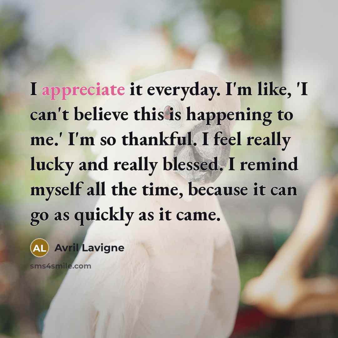 “I appreciate it everyday. I'm like, 'I can't believe this…” quote by Avril Lavigne