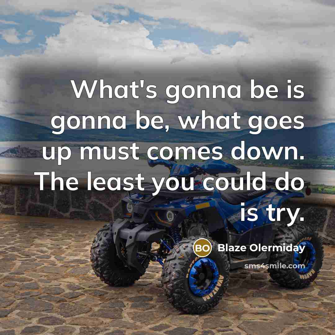 “What's gonna be is gonna be, what goes up must comes down. The least you could do is try.” quote by Blaze Olermiday