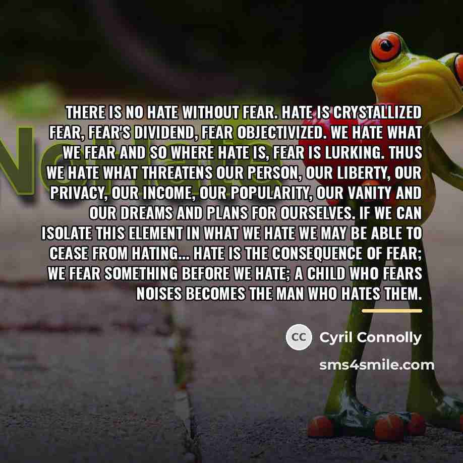 “There is no hate without fear. Hate is crystallized fear,…” quote by Cyril Connolly