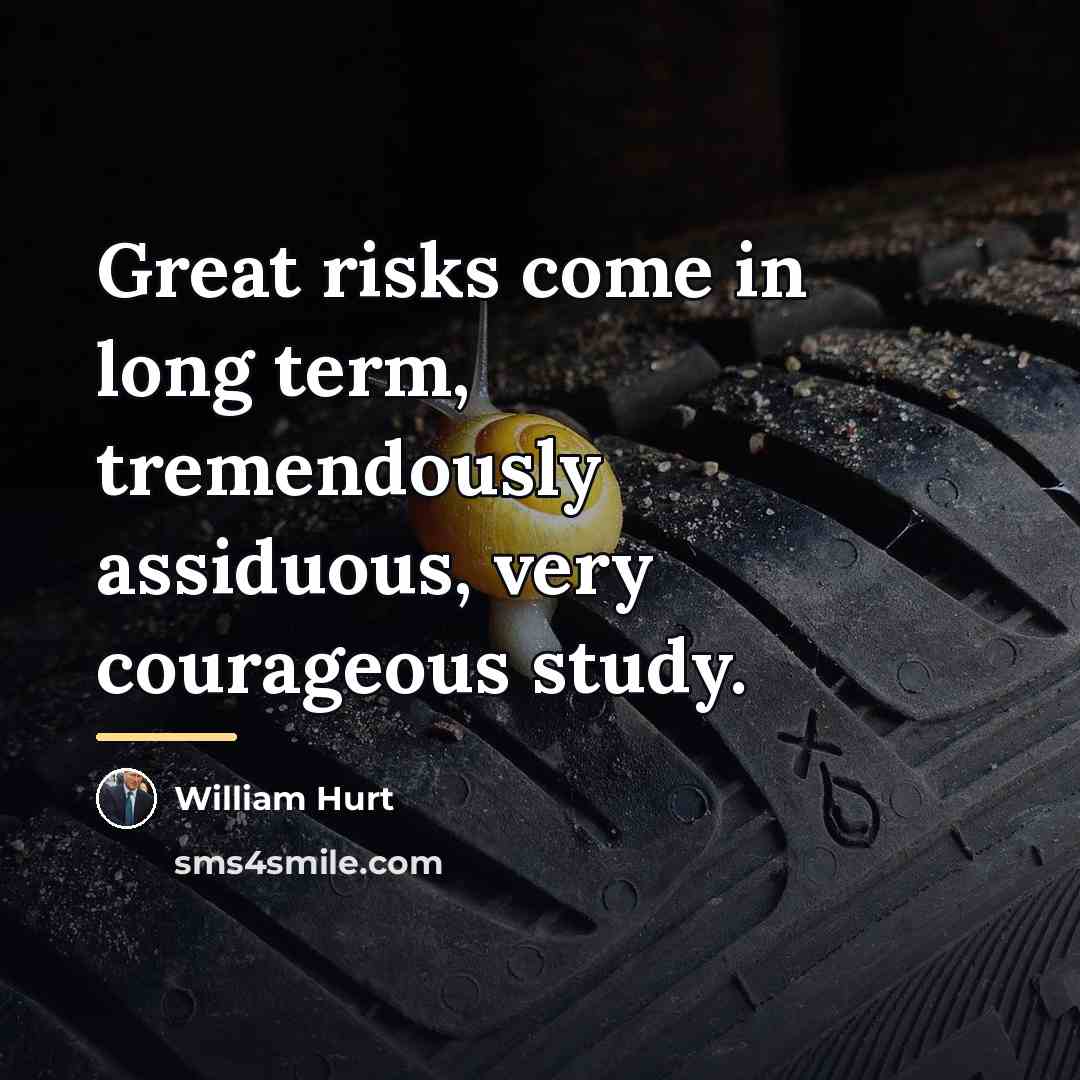 “Great risks come in long term, tremendously assiduous, very courageous…” quote by William Hurt