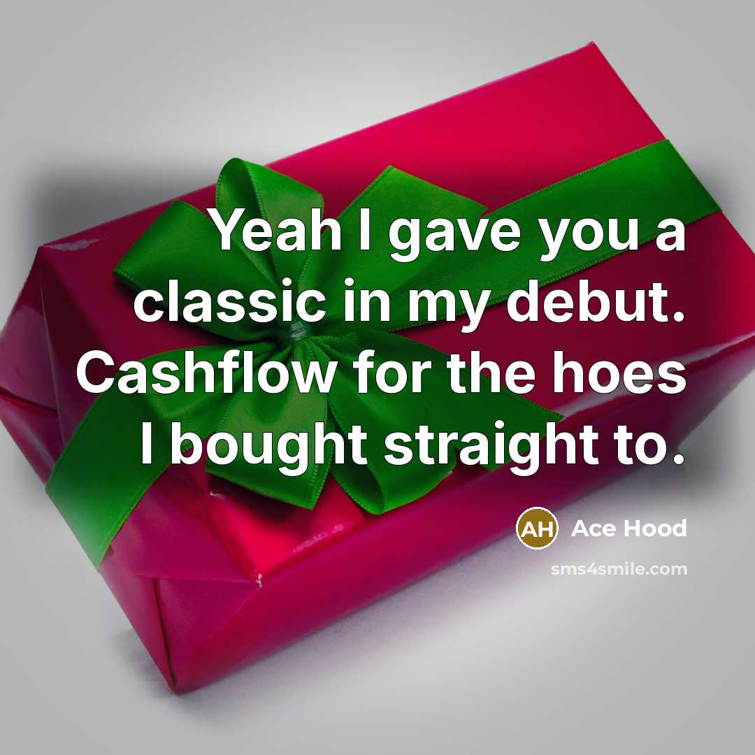 “Yeah I gave you a classic in my debut. Cashflow for the hoes I bought straight to.” quote by Ace Hood