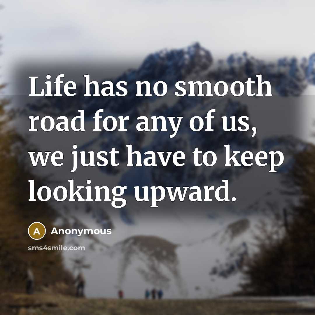 “Life has no smooth road for any of us, we…” quote by Anonymous