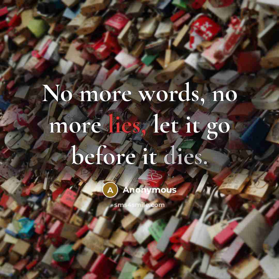 “No more words, no more lies, let it go before it dies.” quote by Anonymous