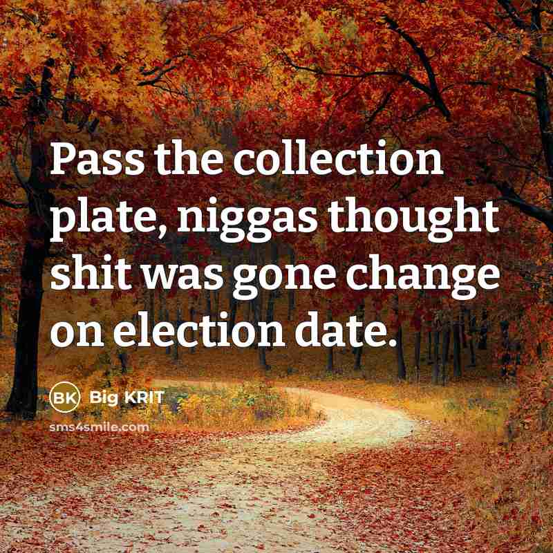 “Pass the collection plate, niggas thought shit was gone change on election date.” quote by Big KRIT