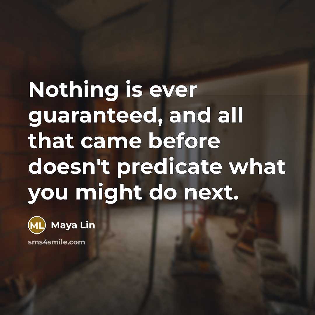“Nothing is ever guaranteed, and all that came before doesn't predicate what you might do next.” quote by Maya Lin