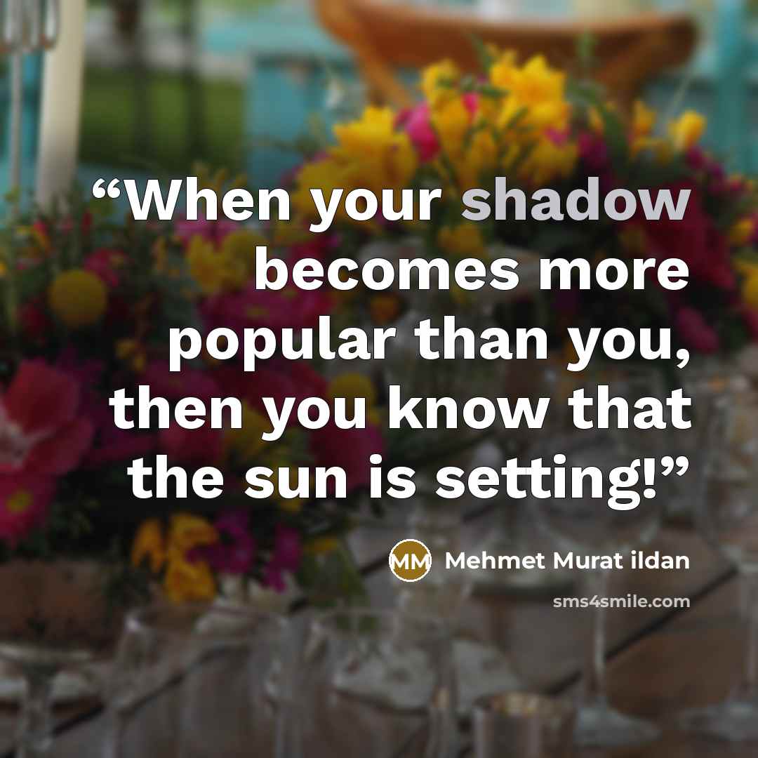 “When your shadow becomes more popular than you, then you know that the sun is setting!” quote by Mehmet Murat ildan