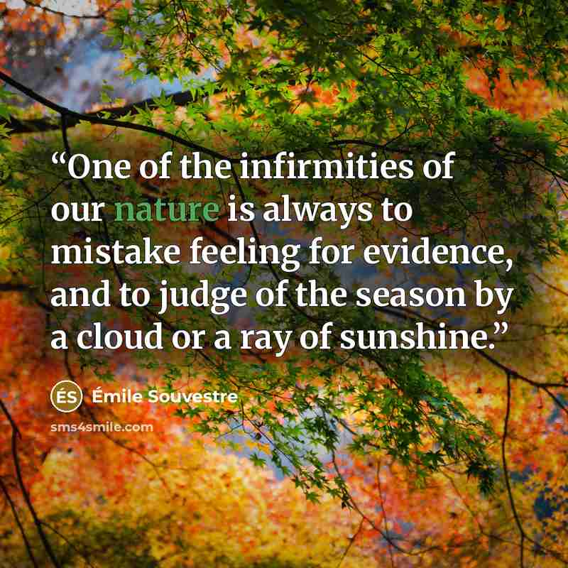 “One of the infirmities of our nature is always to mistake feeling for evidence, and to judge of the season by a cloud or a ray of sunshine.” quote by Émile Souvestre