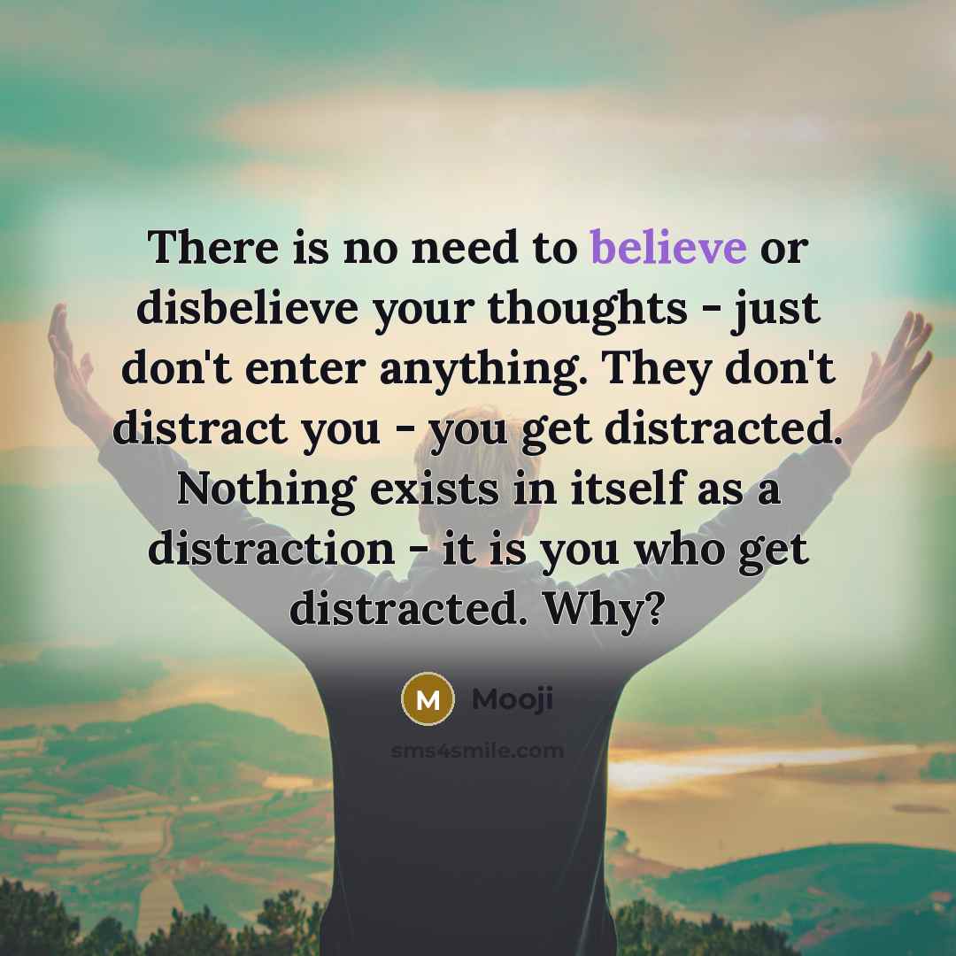 “There is no need to believe or disbelieve your thoughts…” quote by Mooji