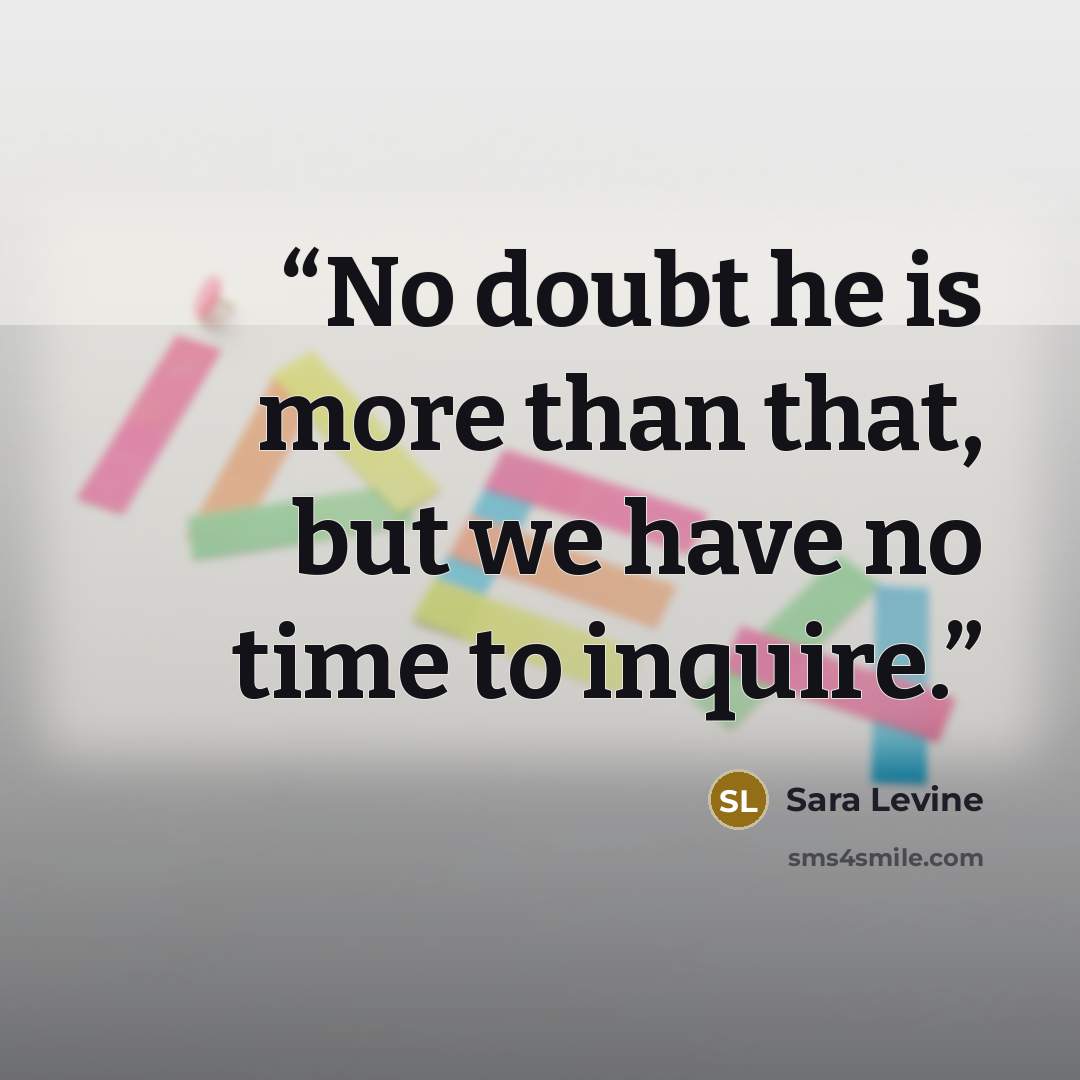 “No doubt he is more than that, but we have no time to inquire.” quote by Sara Levine