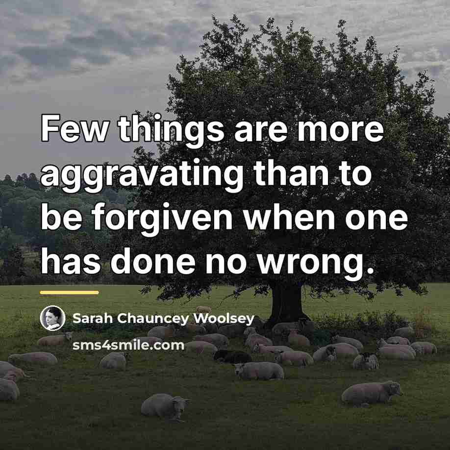“Few things are more aggravating than to be forgiven when…” quote by Sarah Chauncey Woolsey