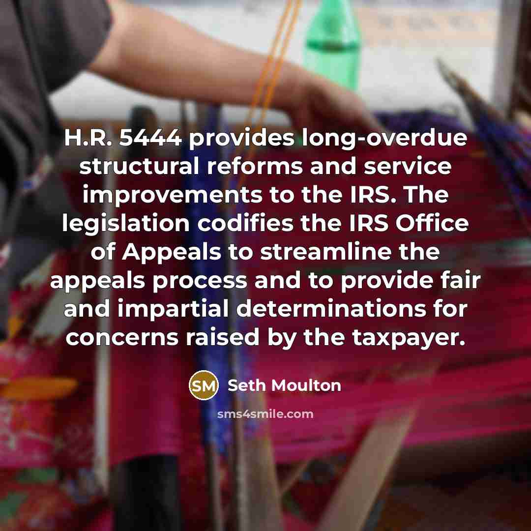 “H.R. 5444 provides long-overdue structural reforms and service improvements to…” quote by Seth Moulton