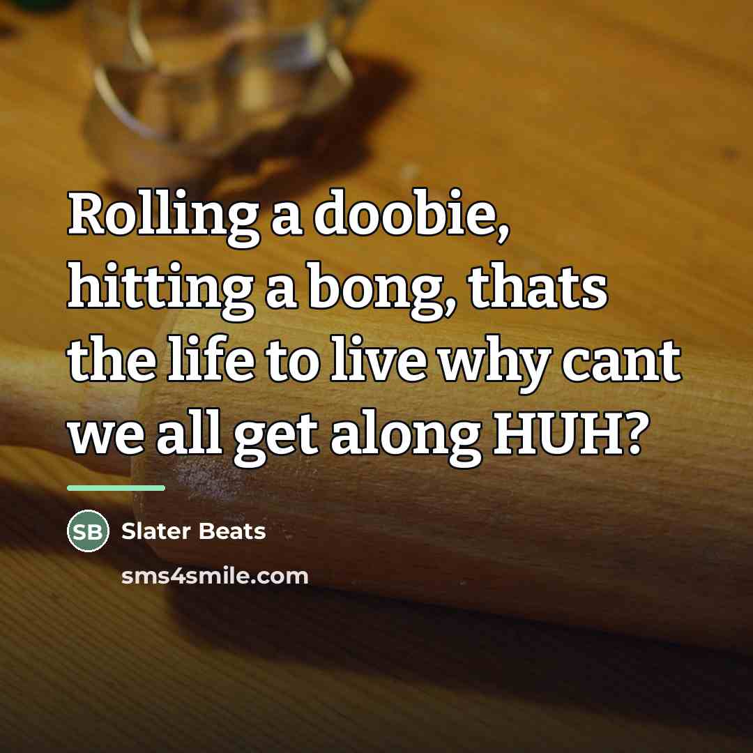 “Rolling a doobie, hitting a bong, thats the life to…” quote by Slater Beats