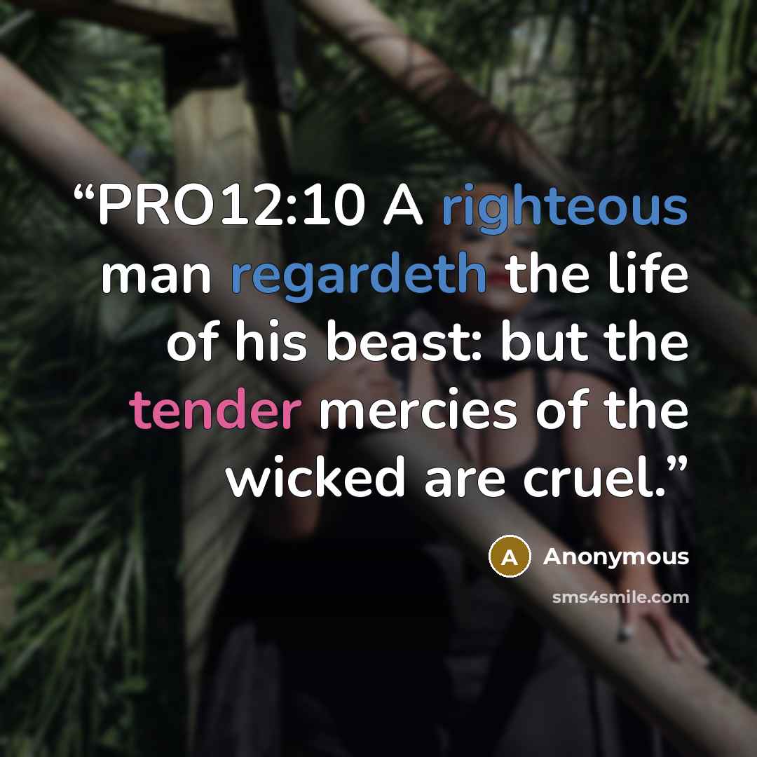 “PRO12:10 A righteous man regardeth the life of his beast: but the tender mercies of the wicked are cruel.” quote by Anonymous