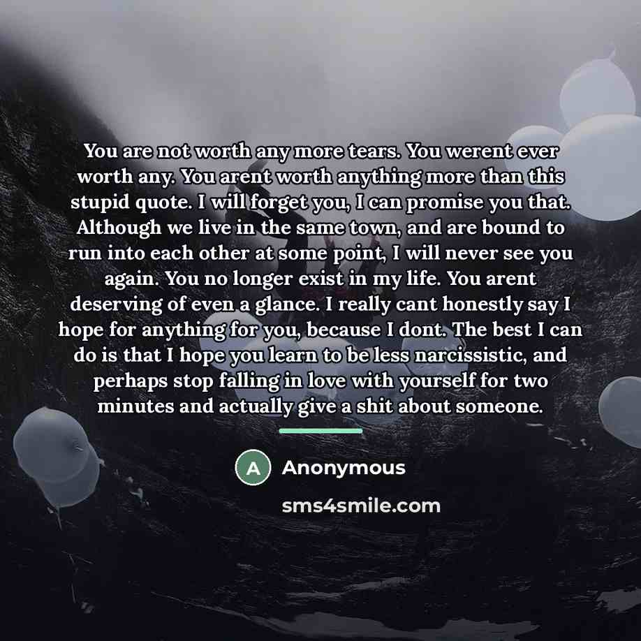 “You are not worth any more tears. You werent ever…” quote by Anonymous