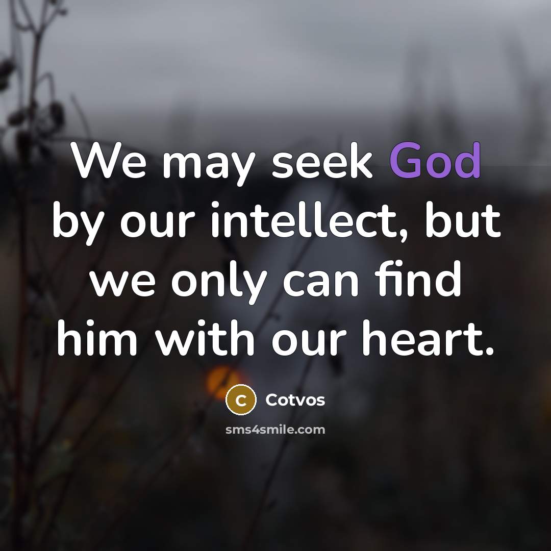 “We may seek God by our intellect, but we only can find him with our heart.” quote by Cotvos