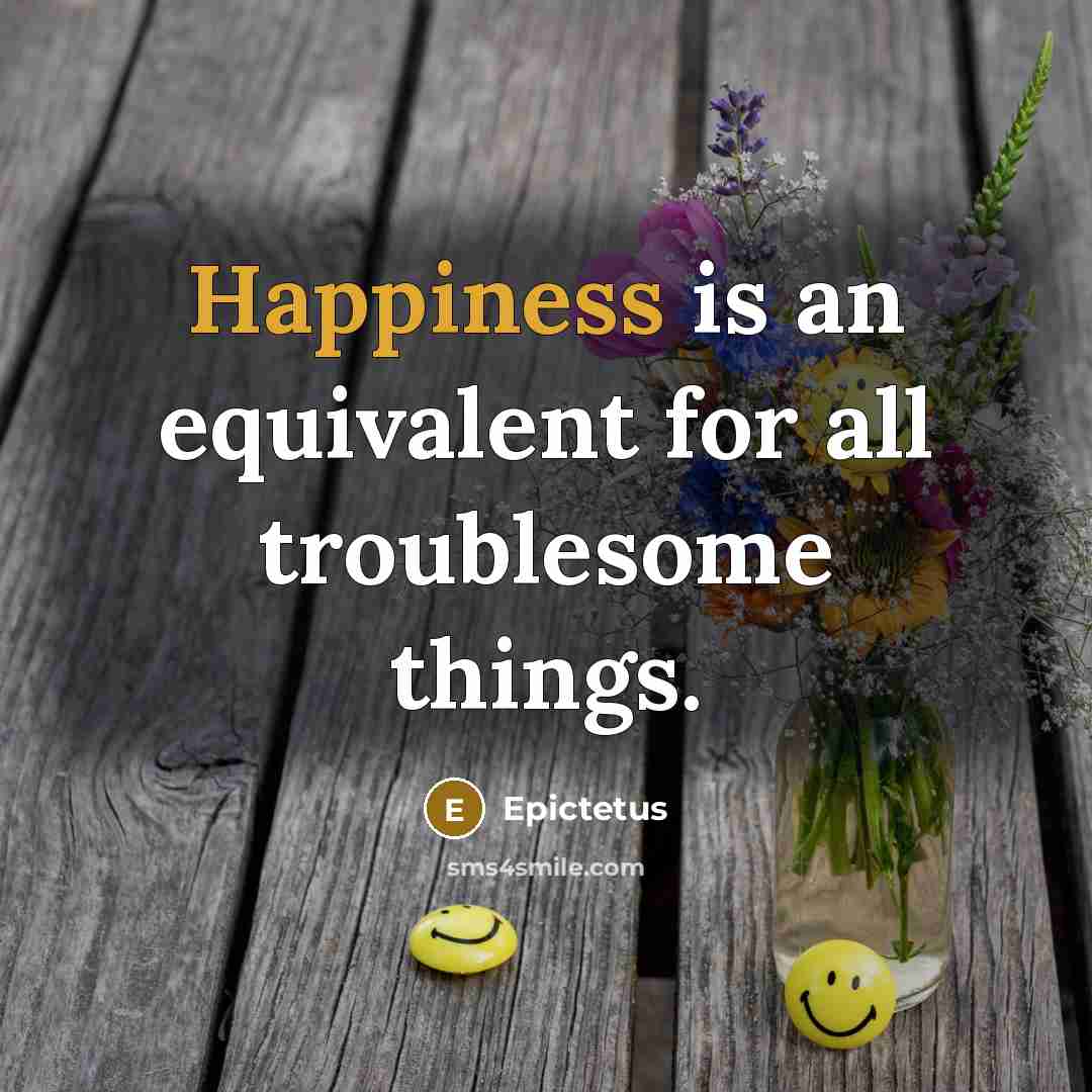 “Happiness is an equivalent for all troublesome things.” quote by Epictetus
