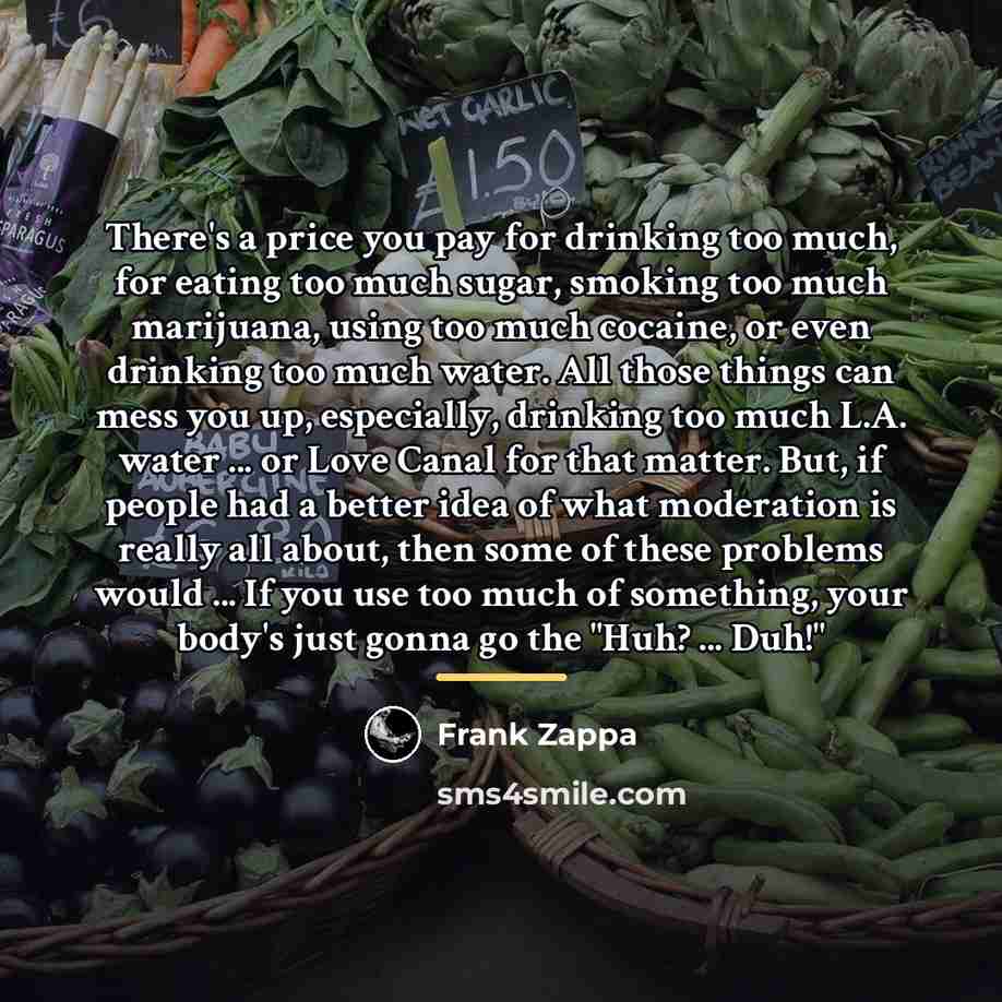 “There's a price you pay for drinking too much, for…” quote by Frank Zappa
