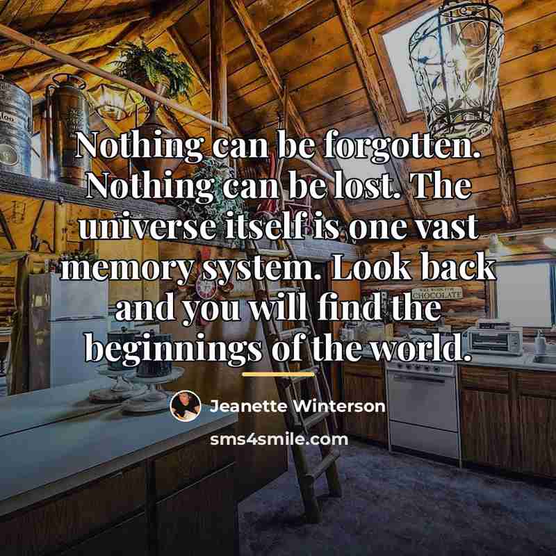 “Nothing can be forgotten. Nothing can be lost. The universe…” quote by Jeanette Winterson
