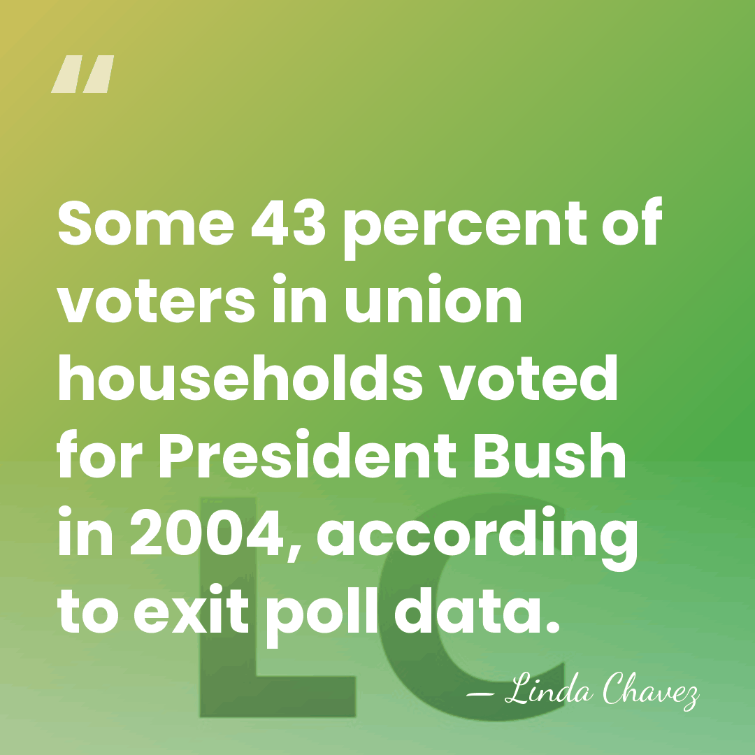 Some 43 percent of voters in union households voted for President Bush&hellip; - Linda Chavez