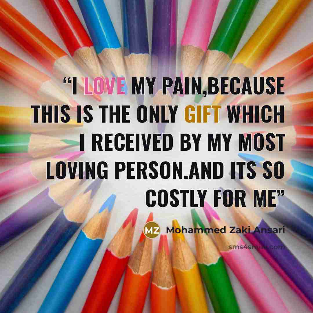 “I love my Pain,Because this is the only gift which i received by My most loving person.and its so costly for me” quote by Mohammed Zaki Ansari