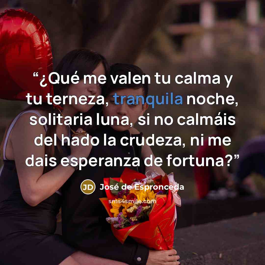 “¿Qué me valen tu calma y tu terneza, tranquila noche, solitaria luna, si no calmáis del hado la crudeza, ni me dais esperanza de fortuna?” quote by José de Espronceda